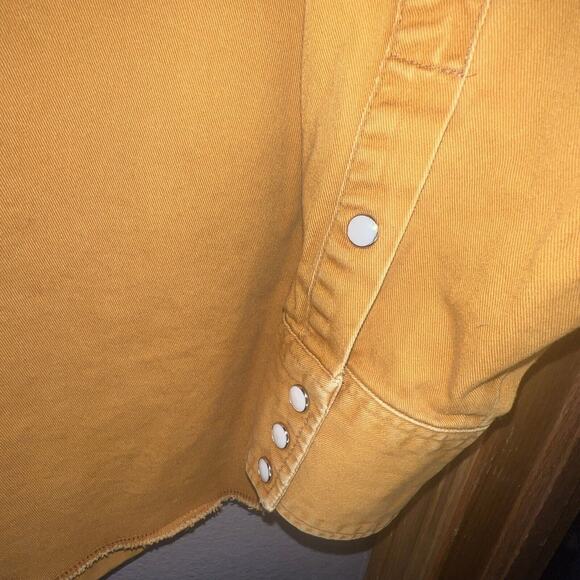 VTG WRANGLER Yellow Gold Western Shirt Pearl Snap 17 1/2 X 35 Work Shirt RARE - Picture 10 of 11